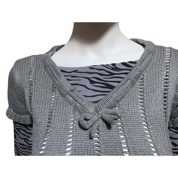 Y2K Tunic Sweater XL Layered Look 2Fer Zebra Animal Print Goth Dark Fairy - Picture 2 of 9